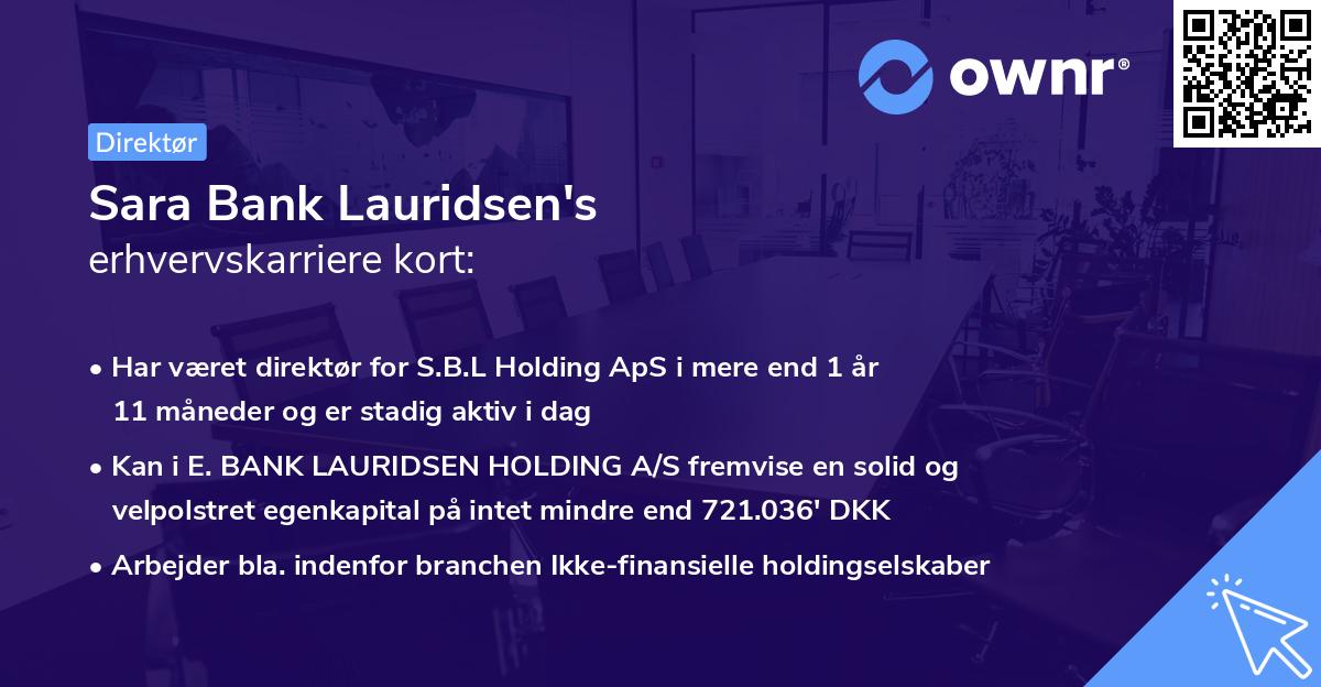 Sara Bank Lauridsen's erhvervskarriere kort