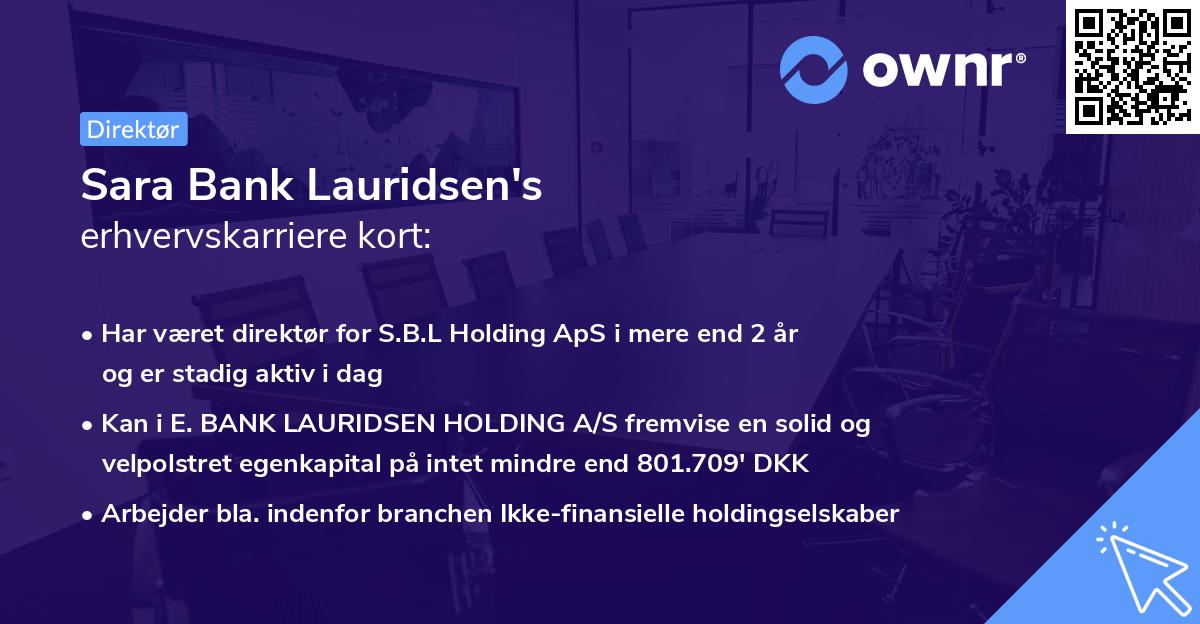 Sara Bank Lauridsen's erhvervskarriere kort
