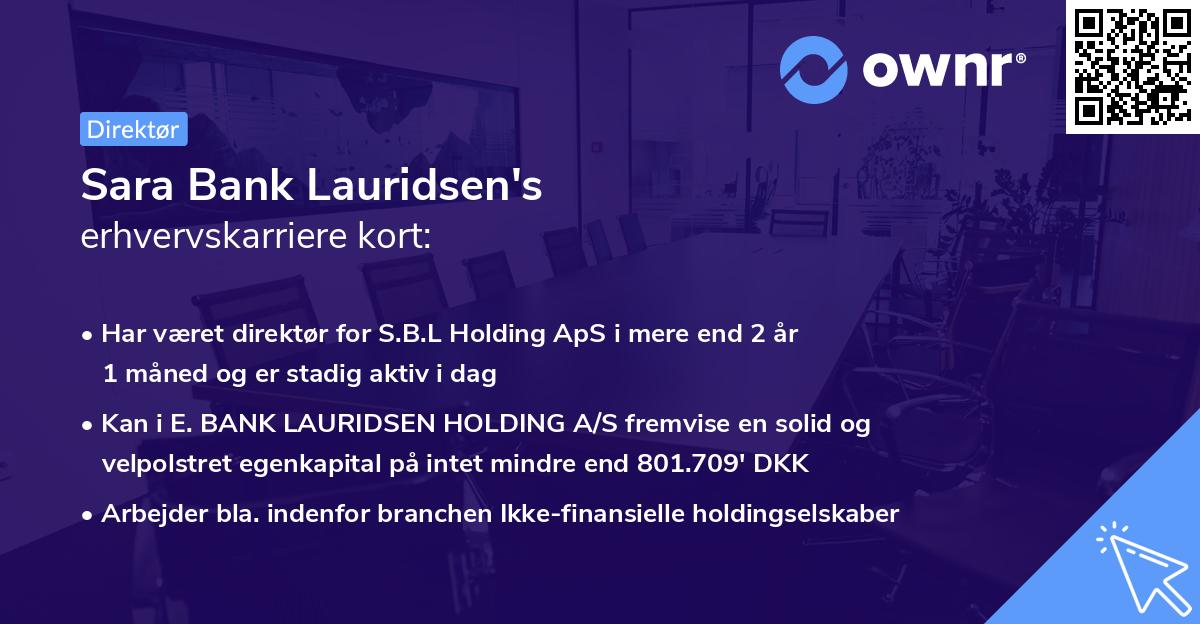Sara Bank Lauridsen's erhvervskarriere kort