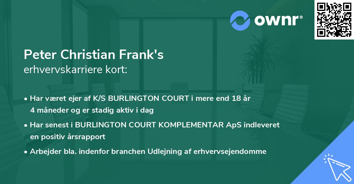 Peter Christian Frank's erhvervskarriere kort