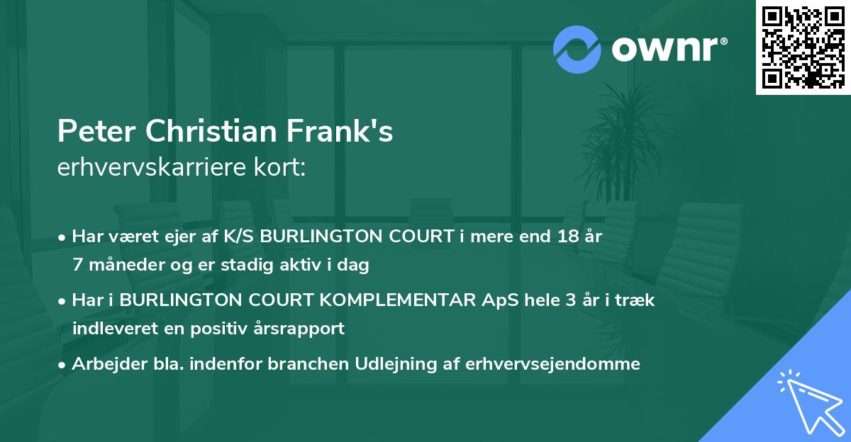 Peter Christian Frank's erhvervskarriere kort