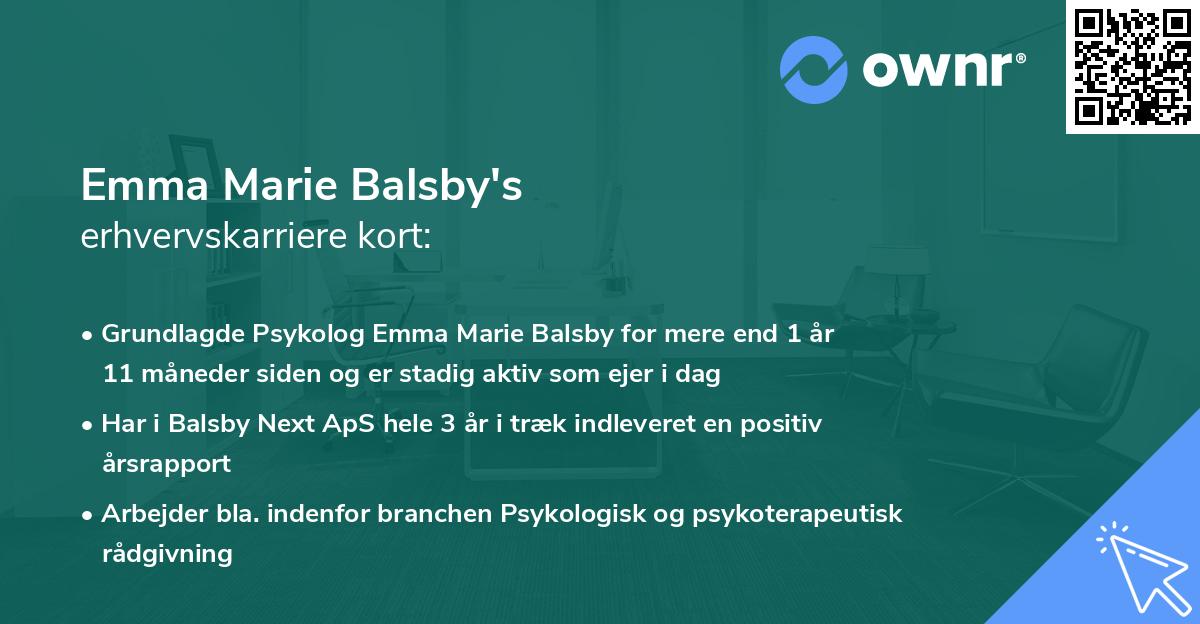 Emma Marie Balsby's erhvervskarriere kort