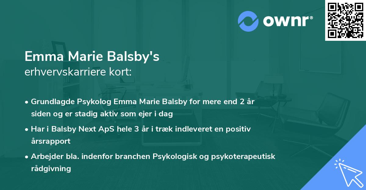 Emma Marie Balsby's erhvervskarriere kort