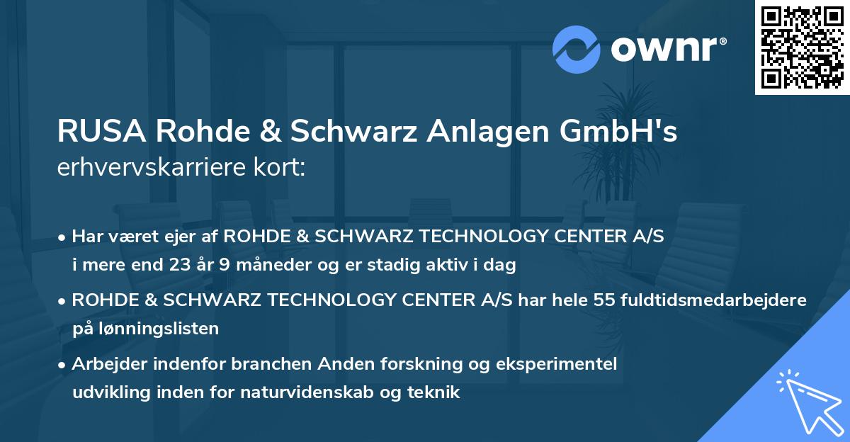 RUSA Rohde & Schwarz Anlagen GmbH's erhvervskarriere kort