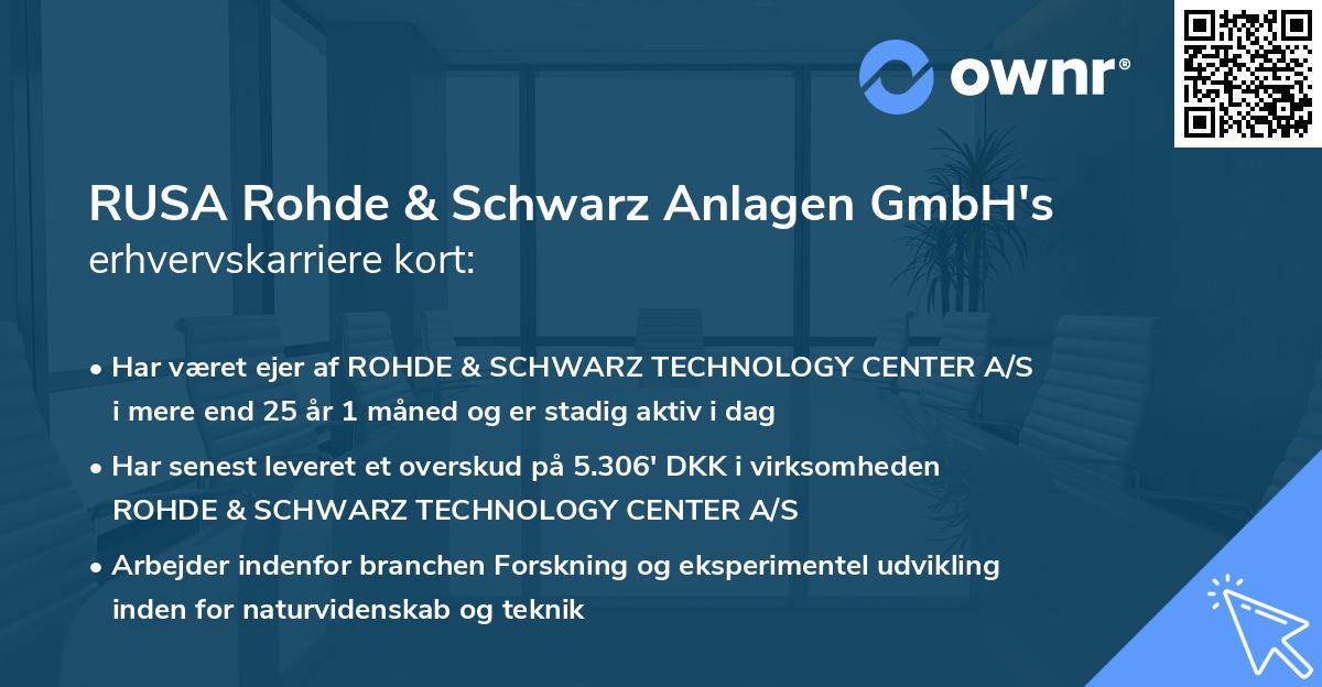 RUSA Rohde & Schwarz Anlagen GmbH's erhvervskarriere kort