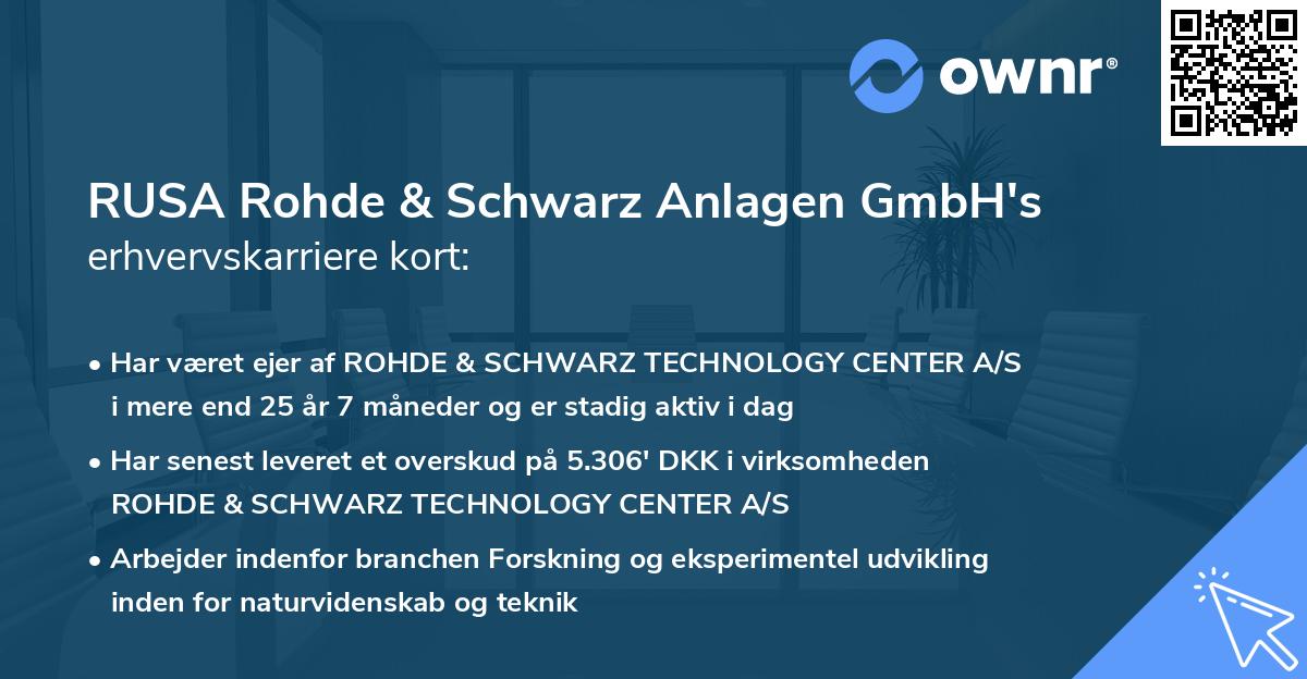 RUSA Rohde & Schwarz Anlagen GmbH's erhvervskarriere kort