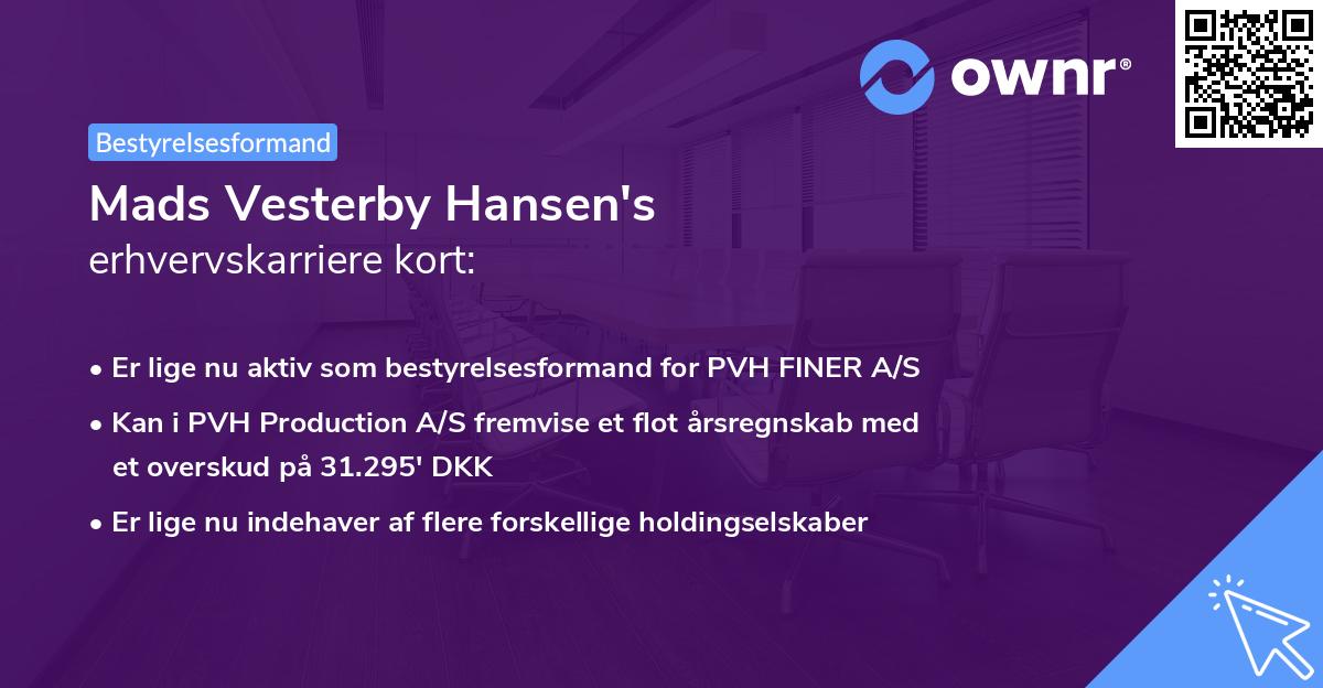 Mads Vesterby Hansen's erhvervskarriere kort