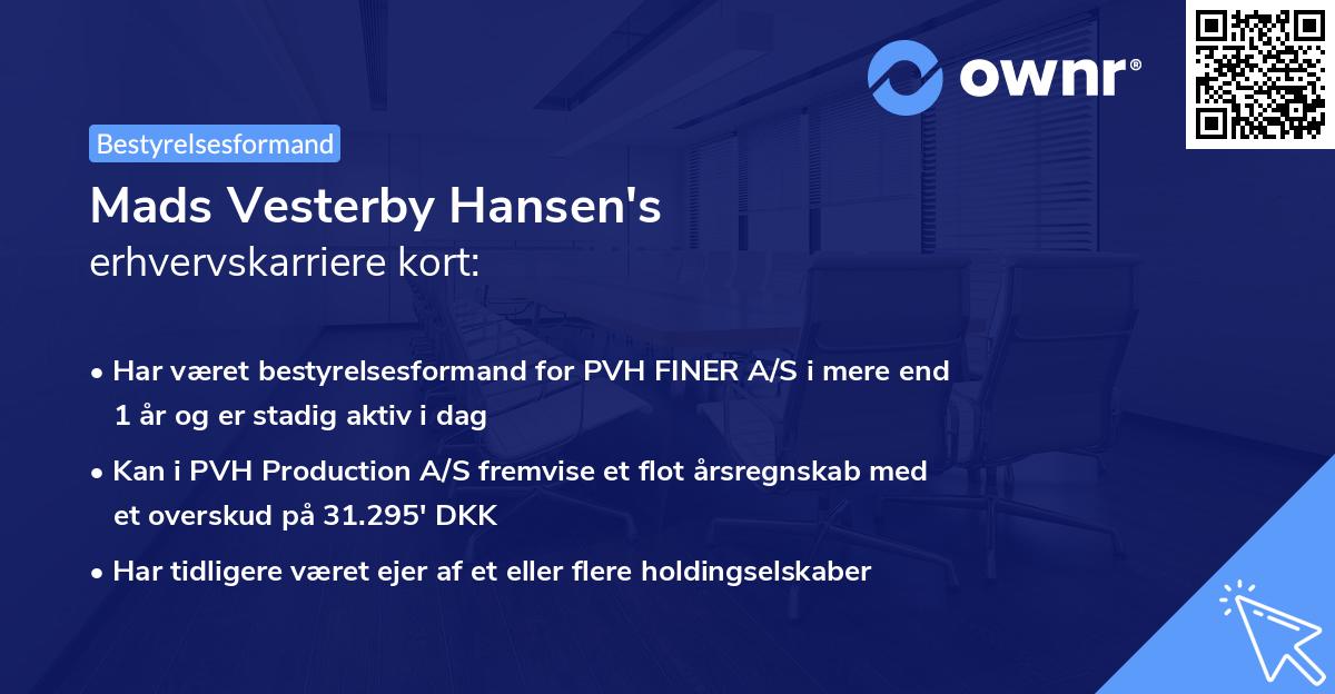 Mads Vesterby Hansen's erhvervskarriere kort