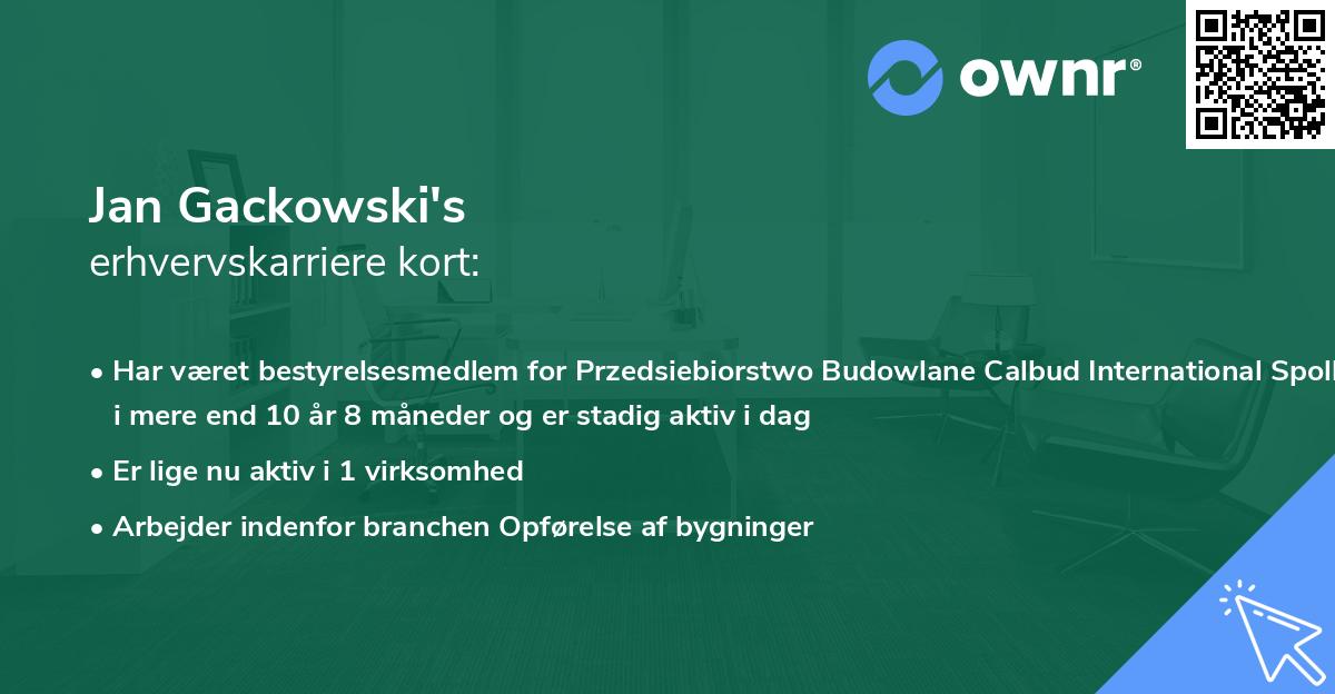 Jan Gackowski's erhvervskarriere kort