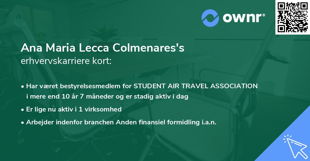Ana Maria Lecca Colmenares's erhvervskarriere kort