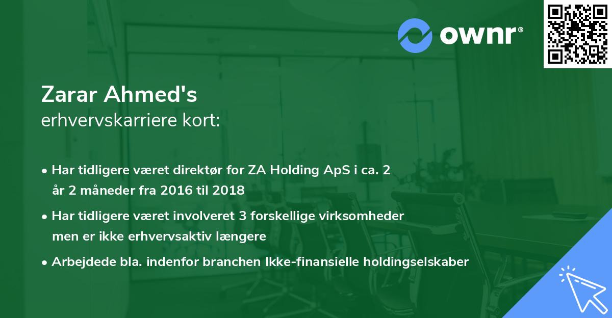Zarar Ahmed's erhvervskarriere kort