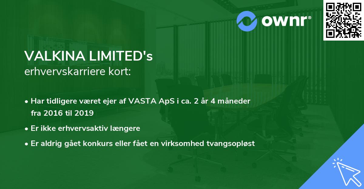 VALKINA LIMITED's erhvervskarriere kort