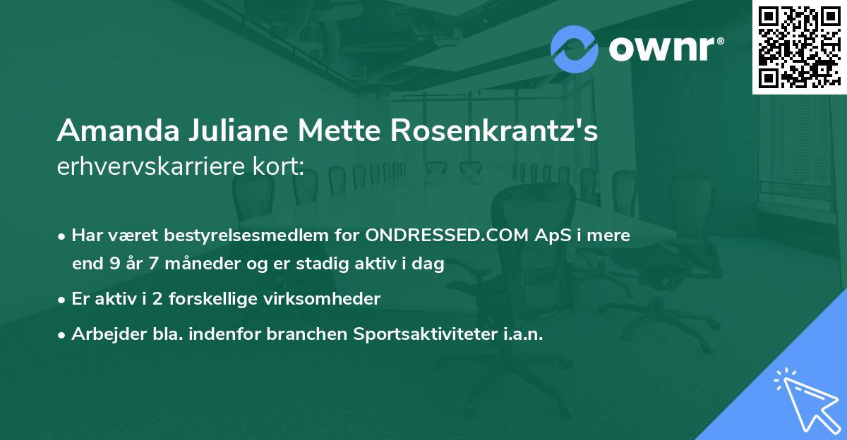 Amanda Juliane Mette Rosenkrantz's erhvervskarriere kort
