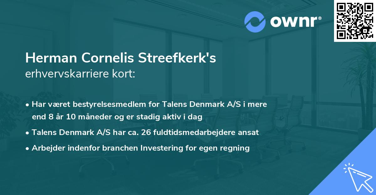 Herman Cornelis Streefkerk's erhvervskarriere kort