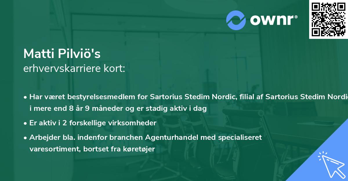 Matti Pilviö's erhvervskarriere kort