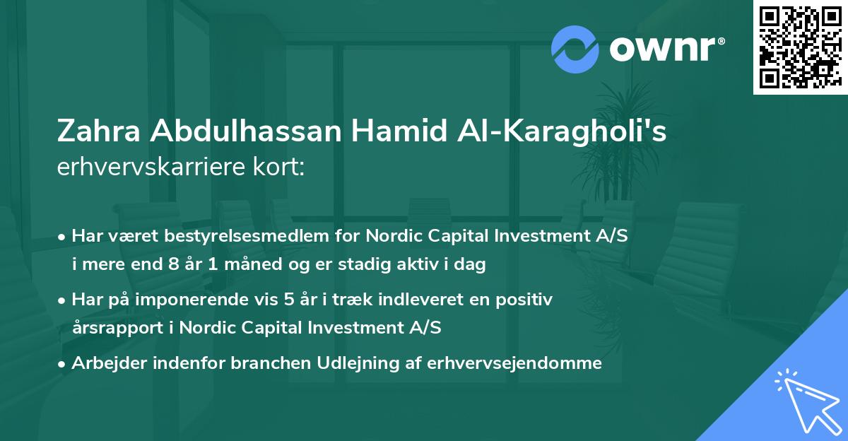 Zahra Abdulhassan Hamid Al-Karagholi's erhvervskarriere kort