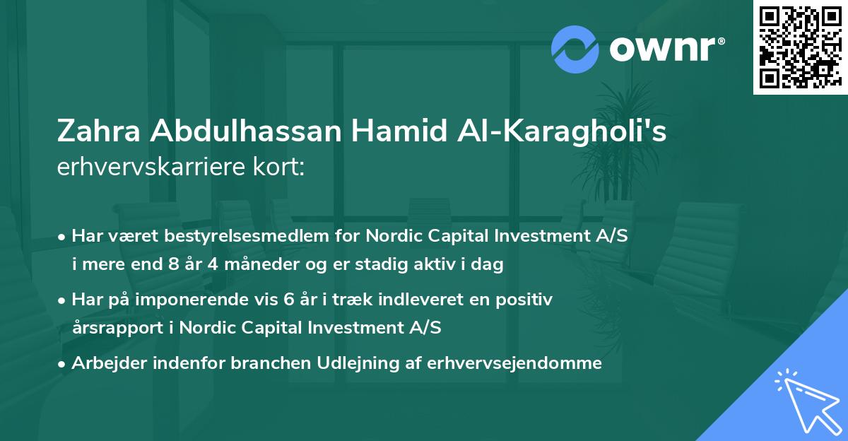 Zahra Abdulhassan Hamid Al-Karagholi's erhvervskarriere kort