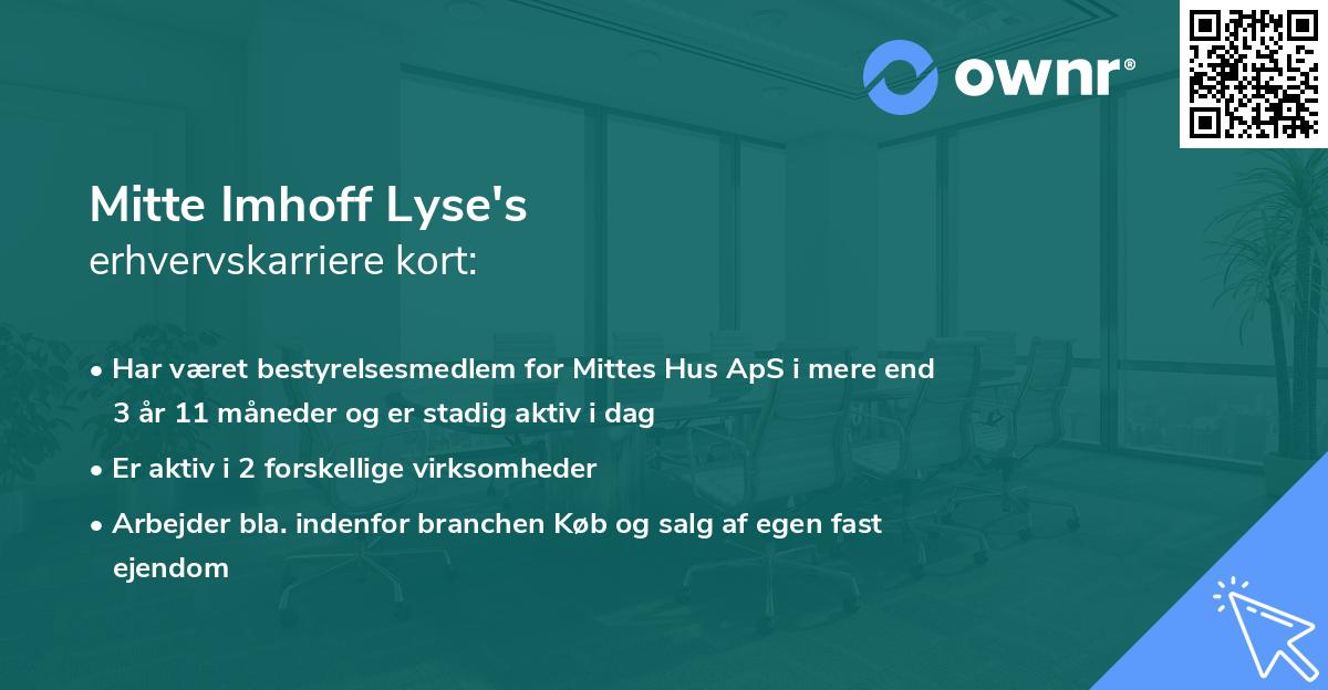 Mitte Imhoff Lyse's erhvervskarriere kort