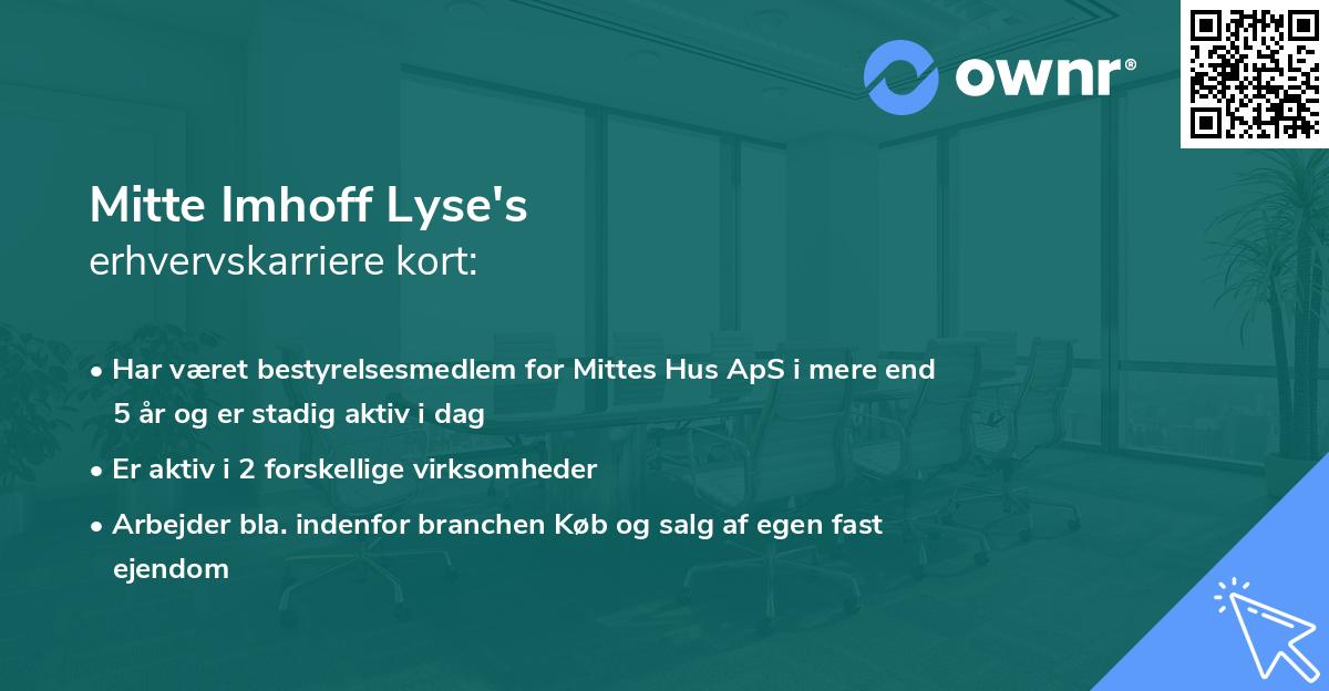 Mitte Imhoff Lyse's erhvervskarriere kort