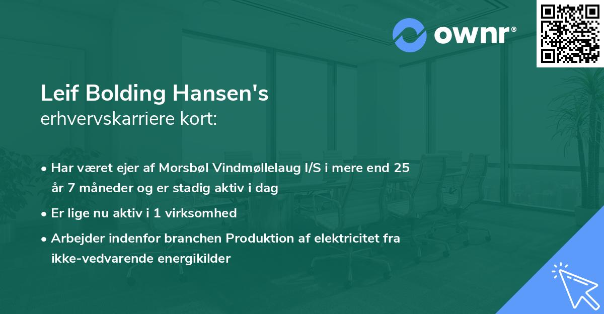 Leif Bolding Hansen's erhvervskarriere kort