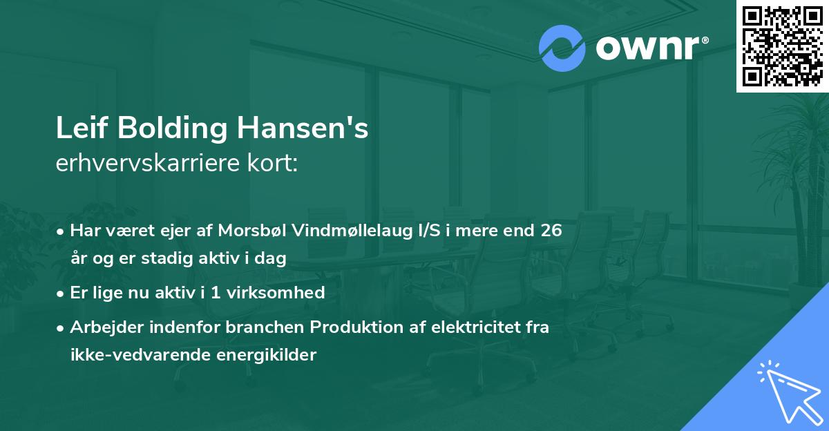 Leif Bolding Hansen's erhvervskarriere kort