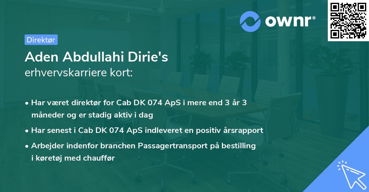 Aden Abdullahi Dirie's erhvervskarriere kort