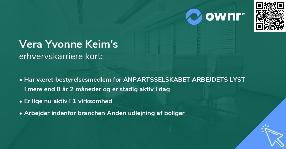Vera Yvonne Keim's erhvervskarriere kort