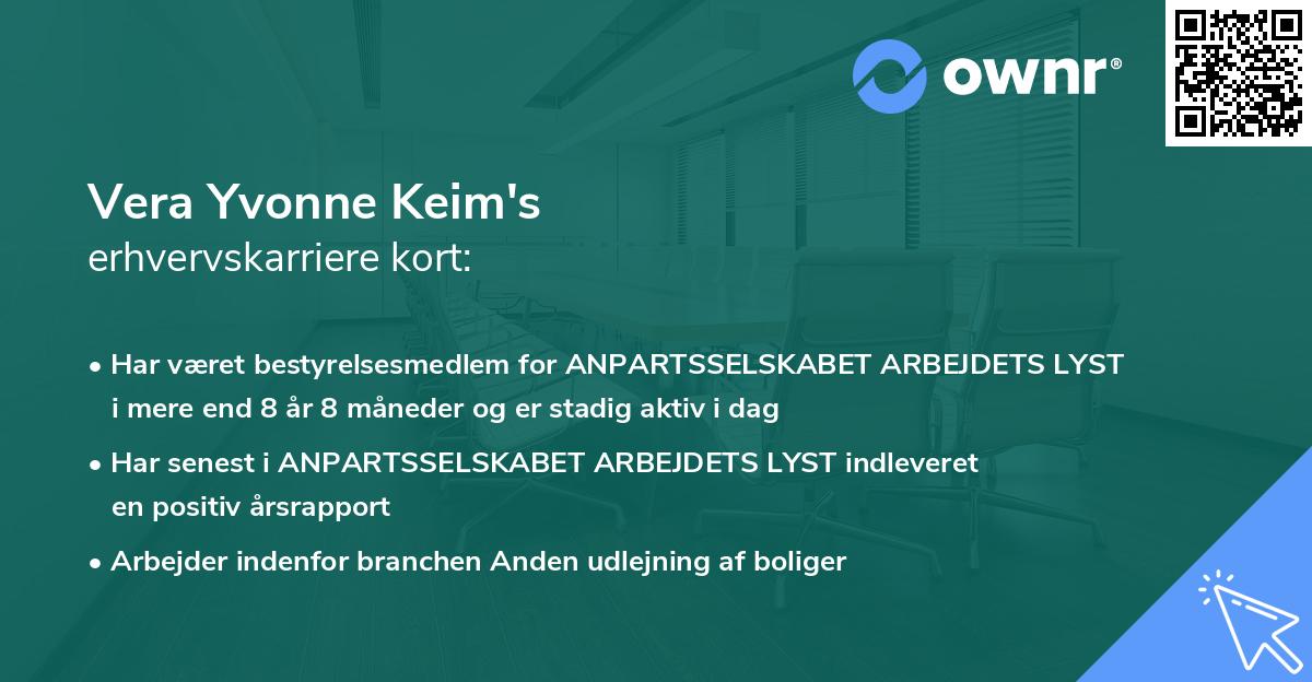 Vera Yvonne Keim's erhvervskarriere kort
