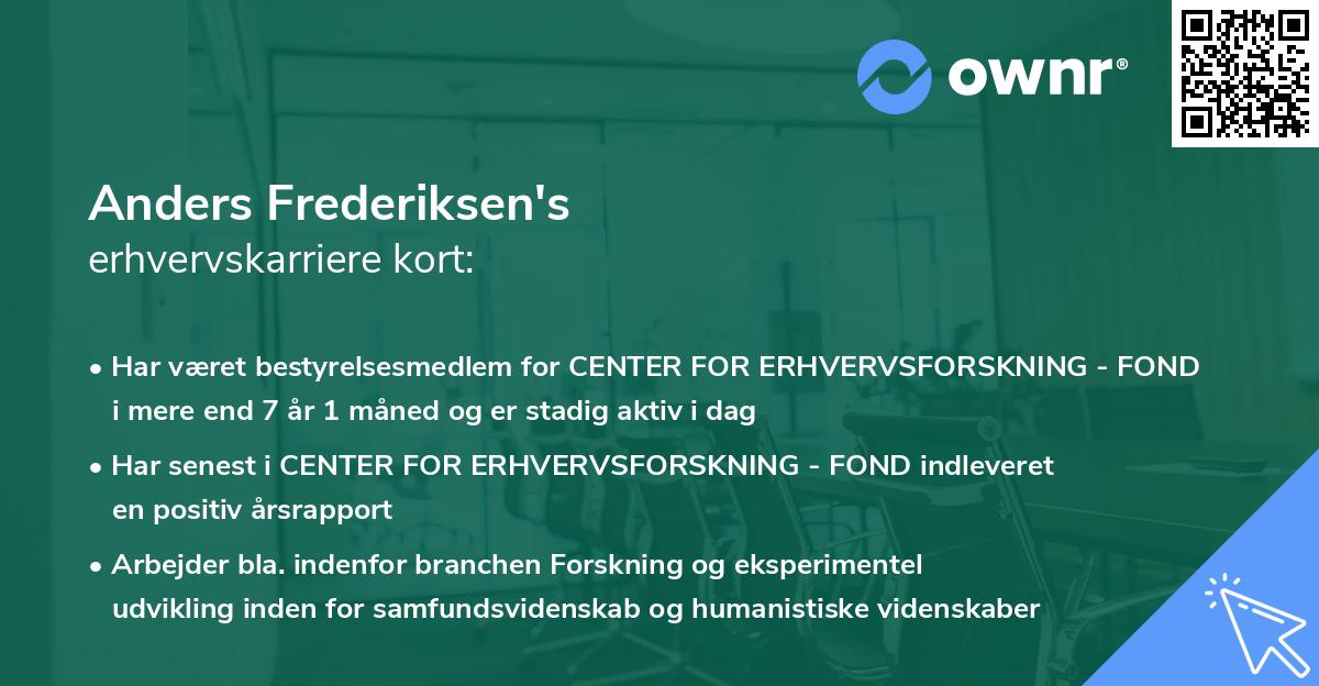 Anders Frederiksen's erhvervskarriere kort