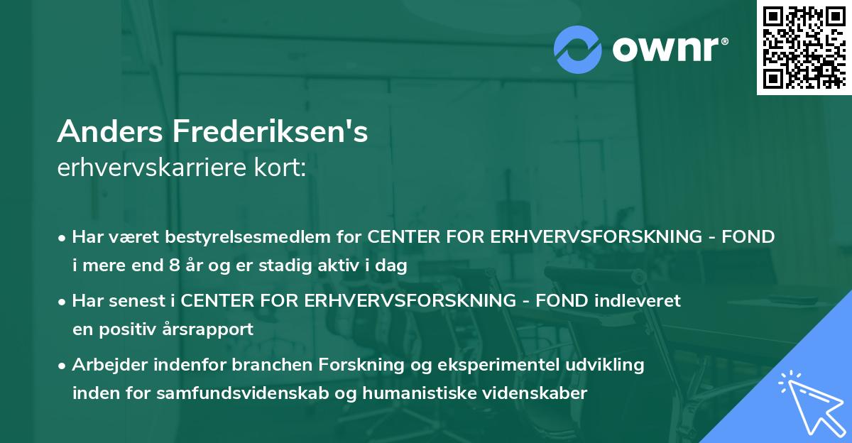 Anders Frederiksen's erhvervskarriere kort