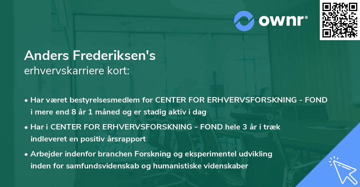 Anders Frederiksen's erhvervskarriere kort