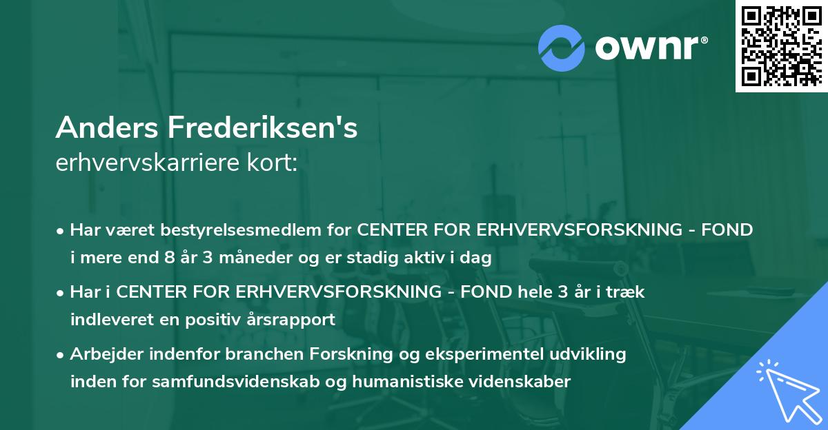 Anders Frederiksen's erhvervskarriere kort
