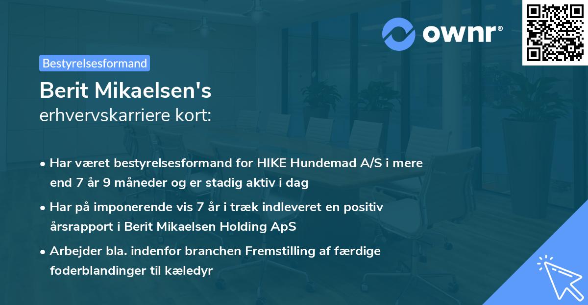 Berit Mikaelsen's erhvervskarriere kort