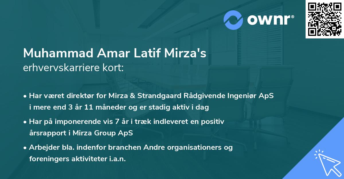 Muhammad Amar Latif Mirza's erhvervskarriere kort