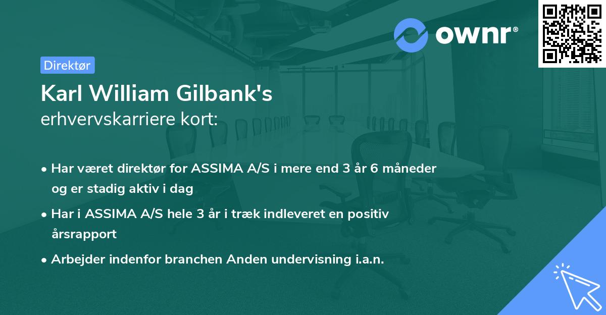 Karl William Gilbank's erhvervskarriere kort