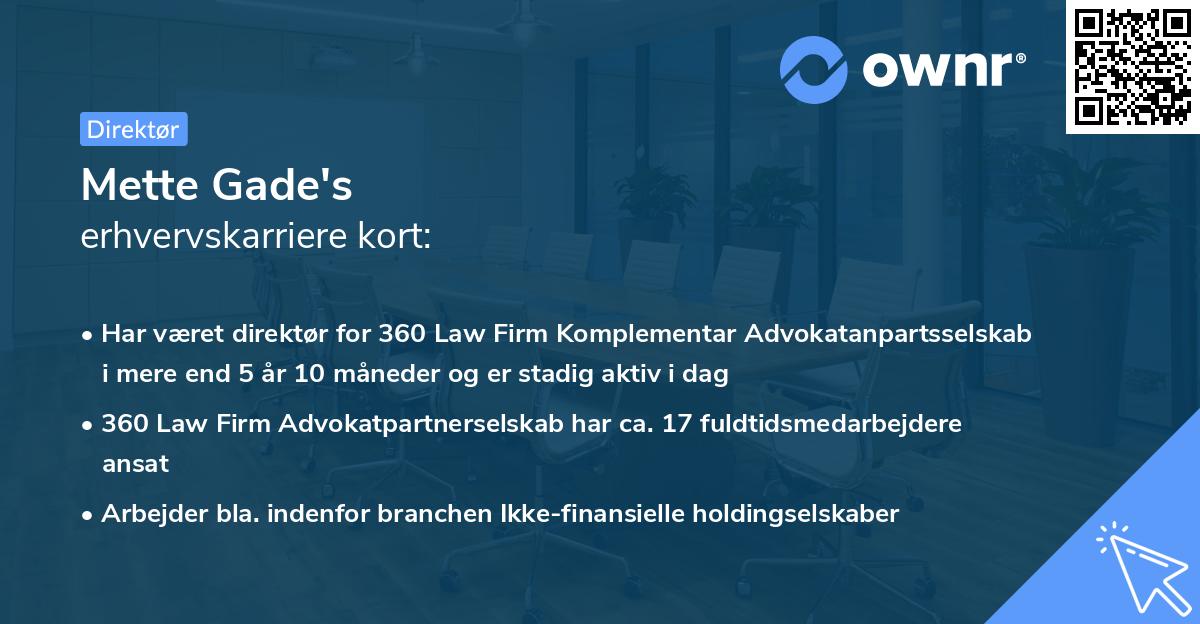 Mette Gade's erhvervskarriere kort