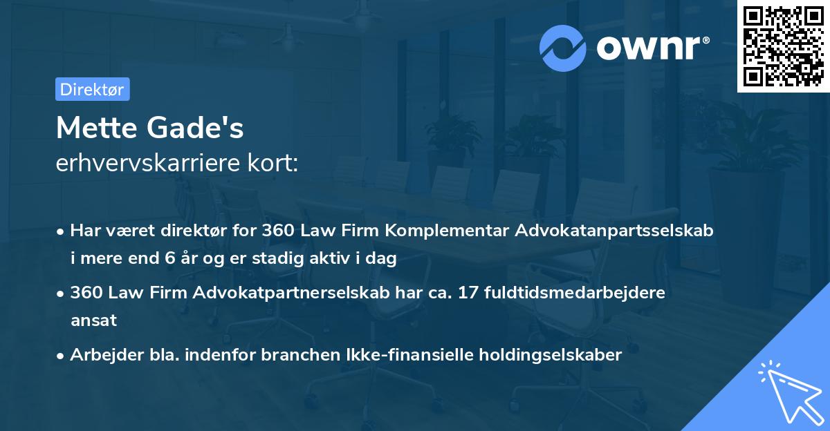 Mette Gade's erhvervskarriere kort