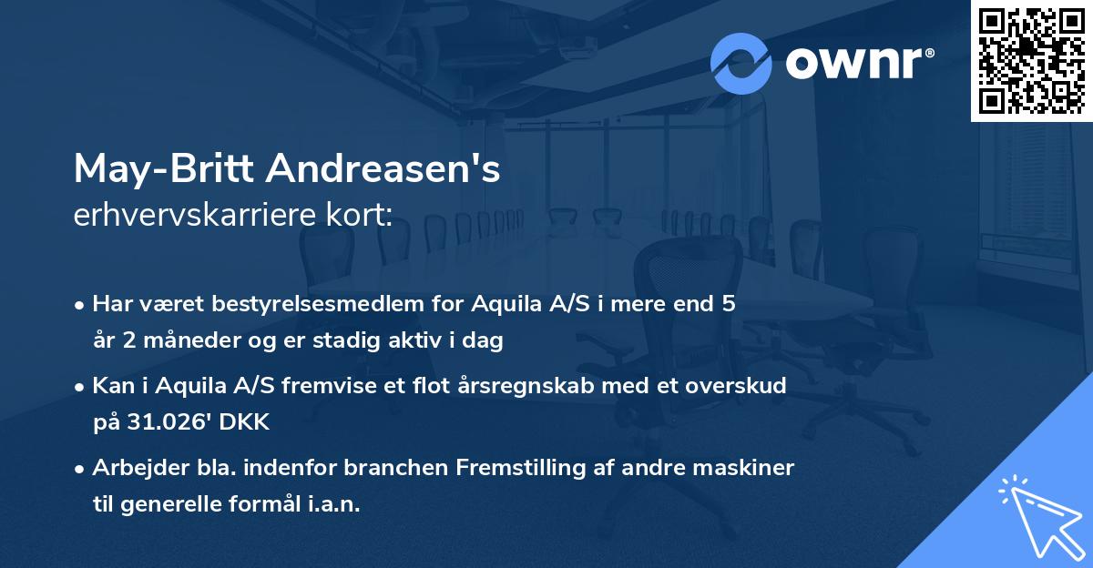 May-Britt Andreasen's erhvervskarriere kort