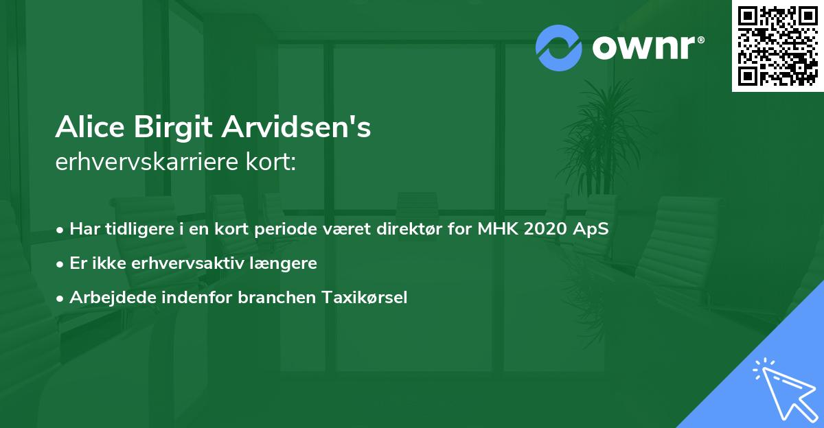 Alice Birgit Arvidsen's erhvervskarriere kort