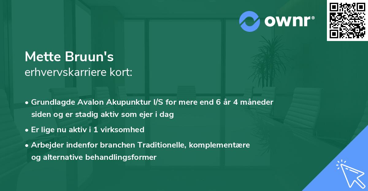 Mette Bruun's erhvervskarriere kort