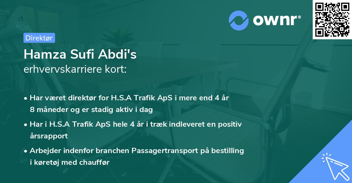 Hamza Sufi Abdi's erhvervskarriere kort