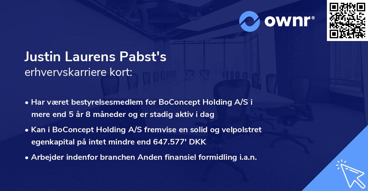Justin Laurens Pabst's erhvervskarriere kort