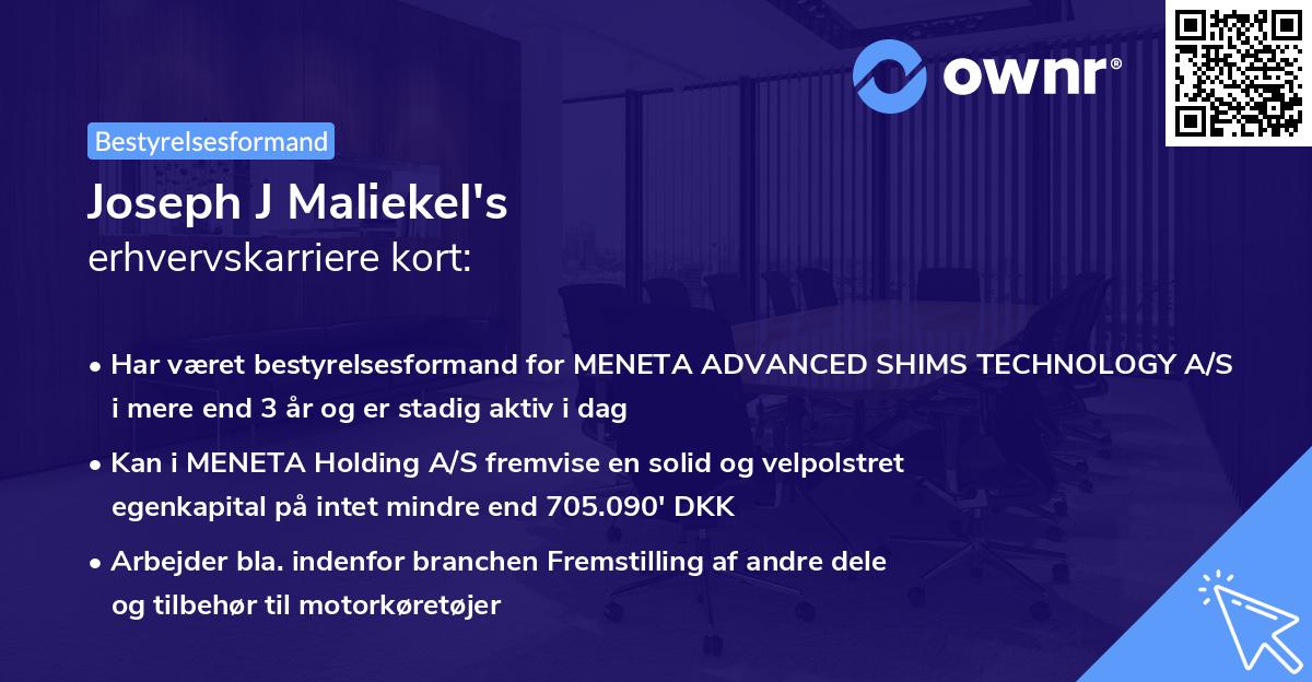 Joseph J Maliekel's erhvervskarriere kort