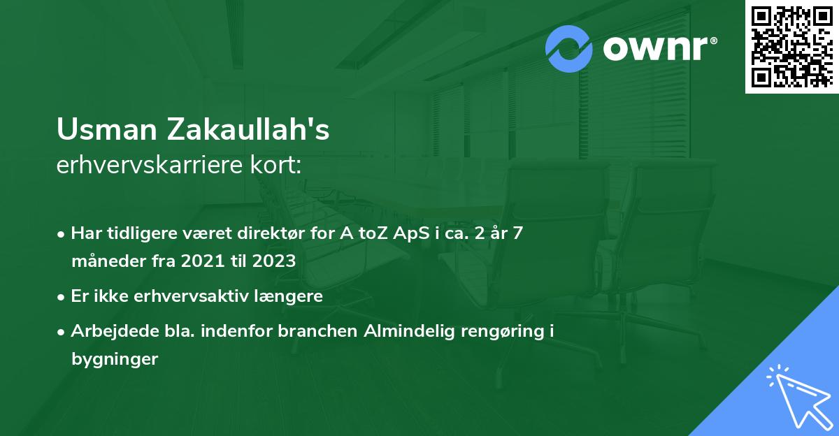 Usman Zakaullah's erhvervskarriere kort