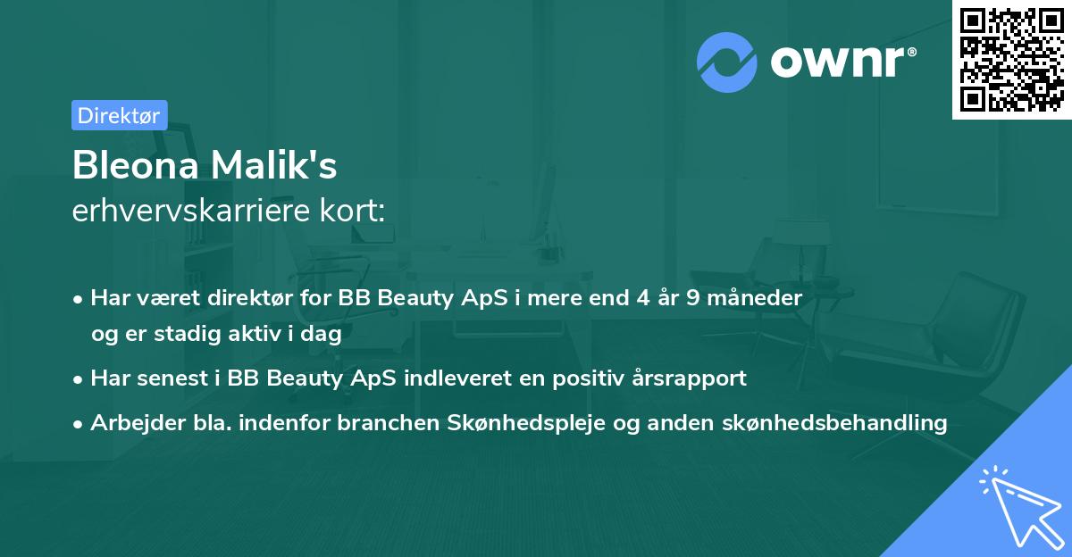 Bleona Malik's erhvervskarriere kort