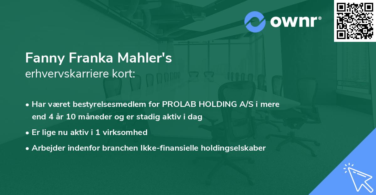 Fanny Franka Mahler's erhvervskarriere kort