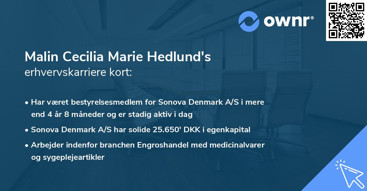Malin Cecilia Marie Hedlund's erhvervskarriere kort