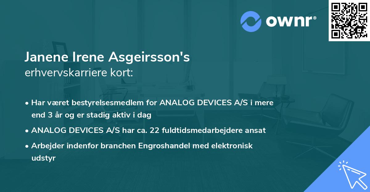 Janene Irene Asgeirsson's erhvervskarriere kort