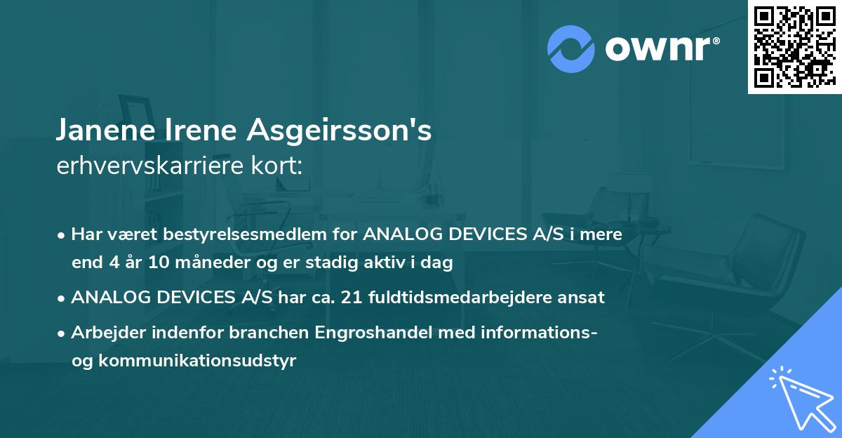 Janene Irene Asgeirsson's erhvervskarriere kort