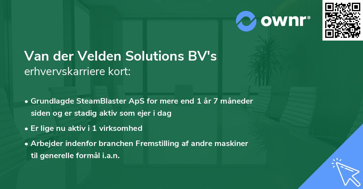 Van der Velden Solutions BV's erhvervskarriere kort